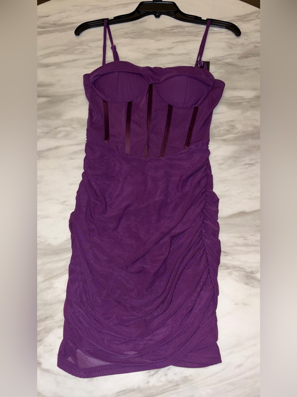 Lulus NWT Purple Mesh Corset Ruched Mini Bodycon Dress Size Small Night Out